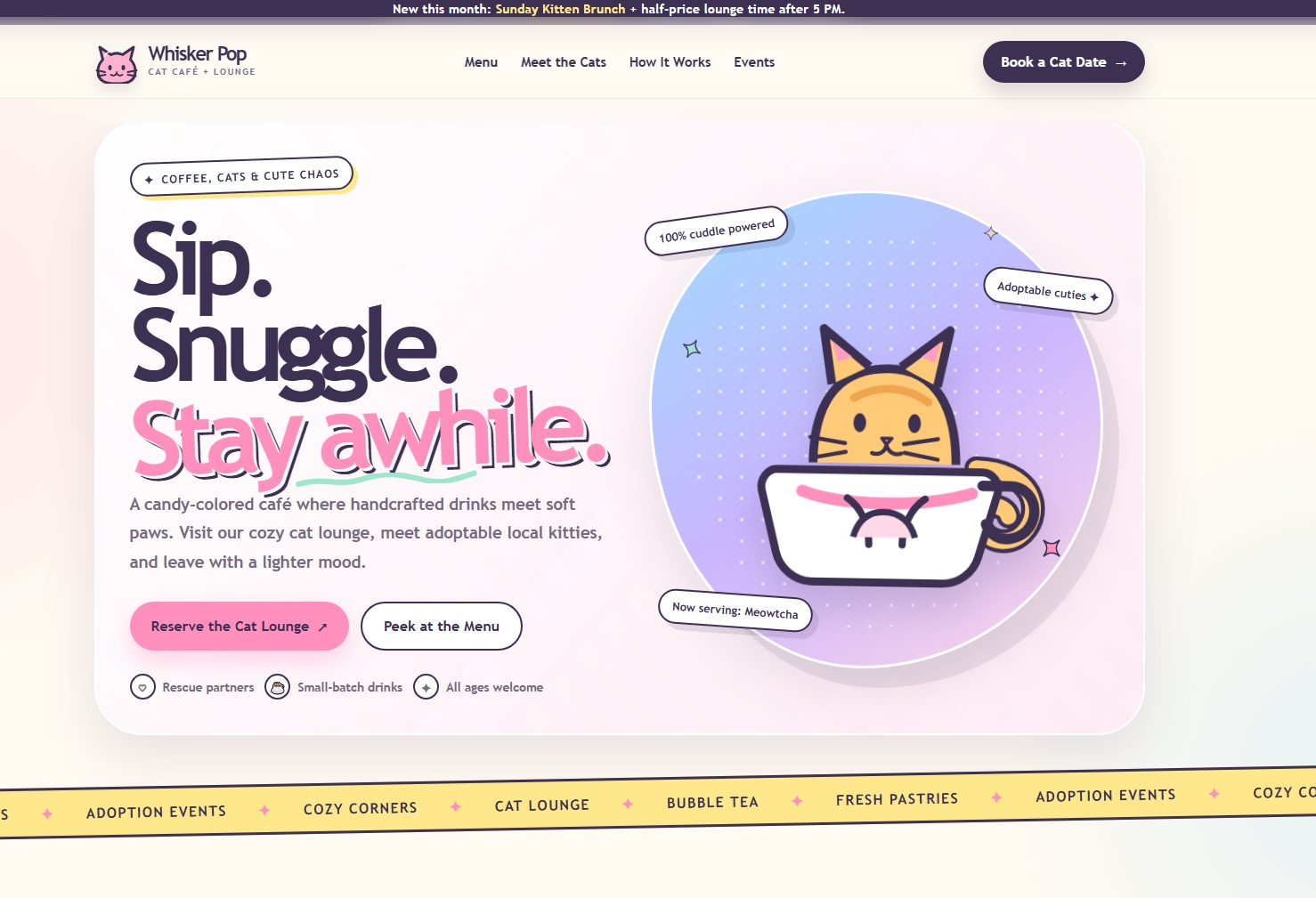 Kawaii cat cafe website design