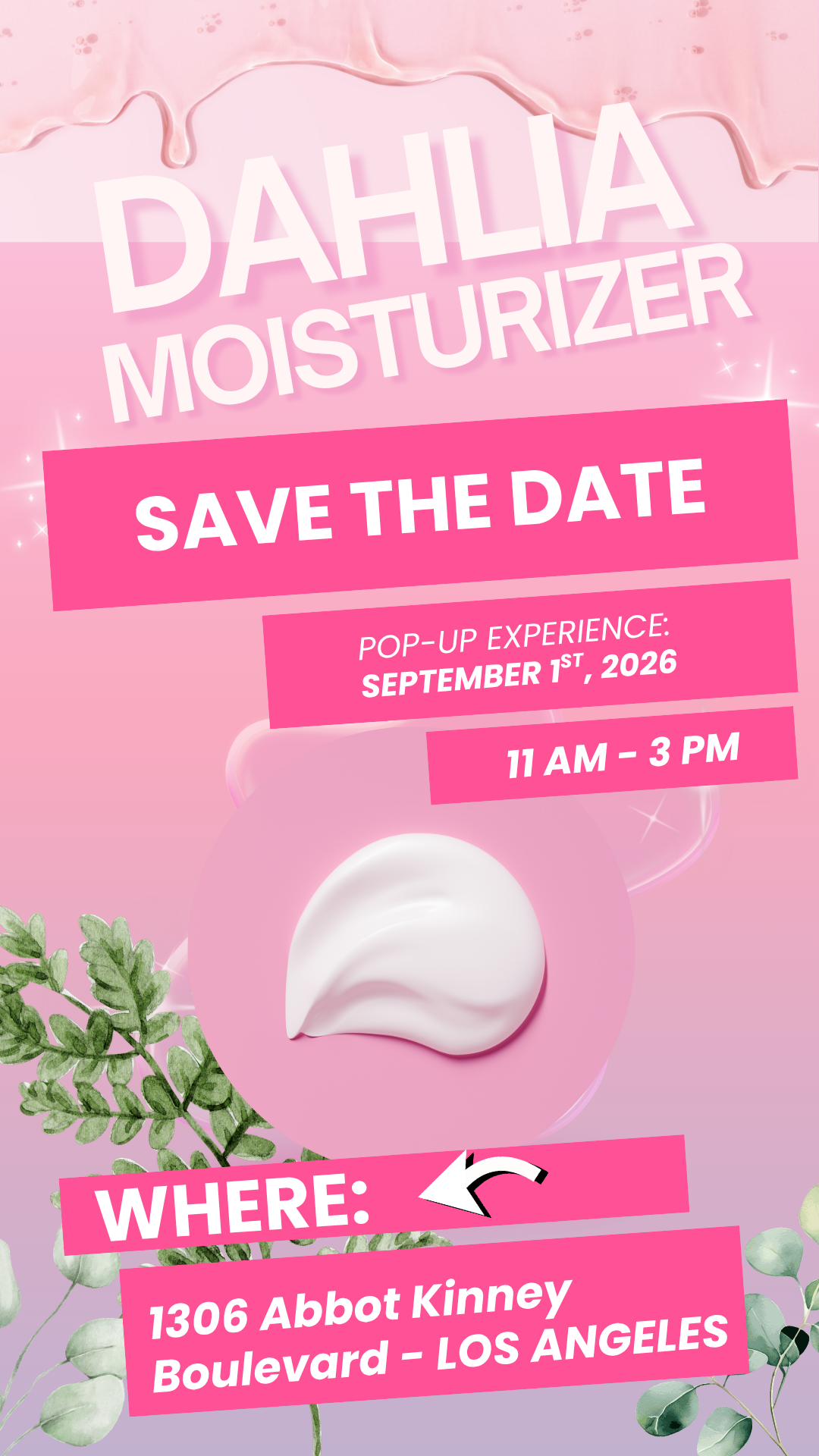 LA Dahlia Moisturizer pink skincare campaign poster