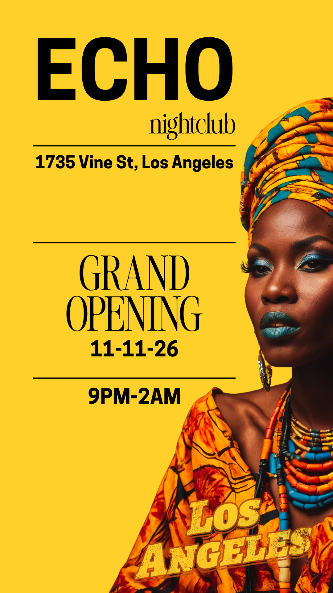 Echo Nightclub grand opening poster for November 11, 2026 in Los Angeles