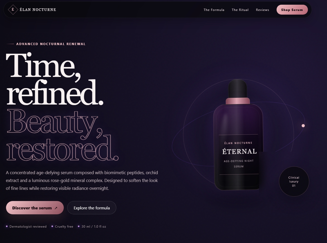 Luxury serum website design
